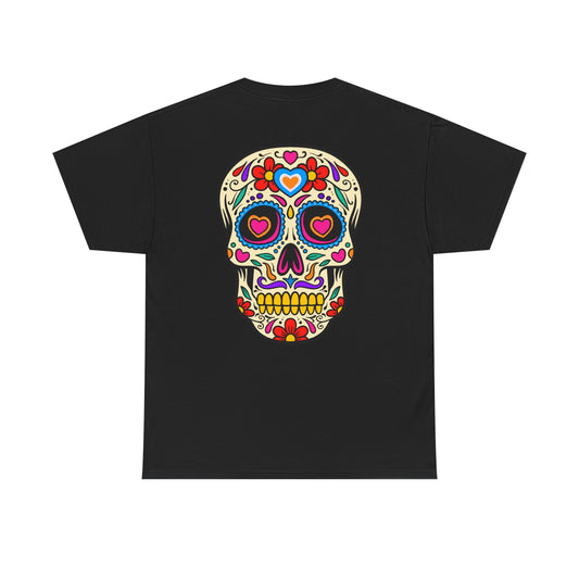 Vibrant Sugar Skull Tee - Unisex Heavy Cotton Shirt for Fiesta, Día de los Muertos, Everyday Wear, Party Celebrations, Gift Ideas